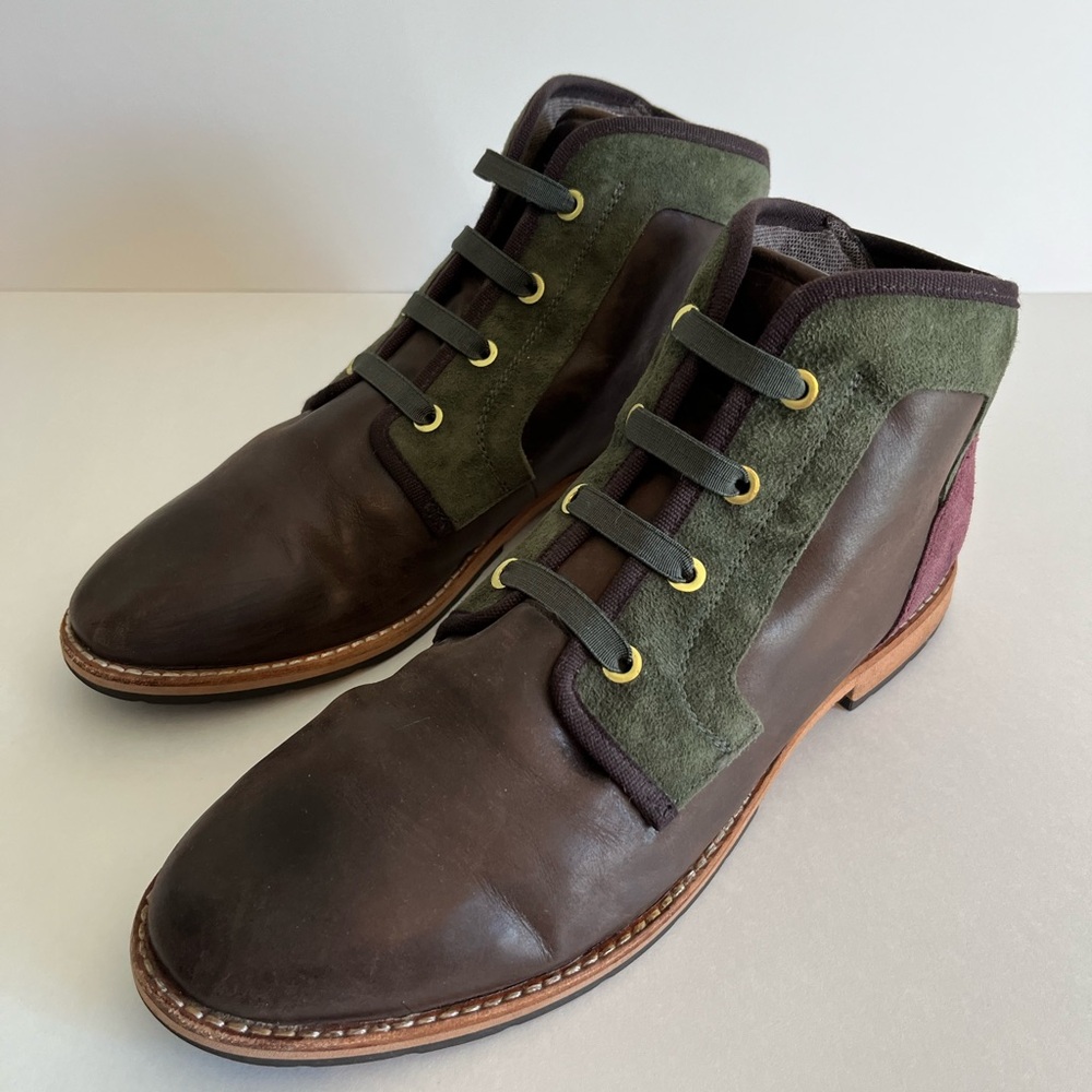 Anhu Harper Brown Leather & Suede Size 11 Boho Ankle Boots